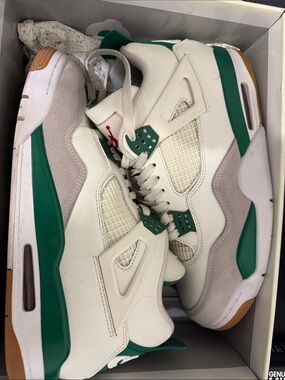 Jordan 4 pine green  White and Green Basketball Sneakers